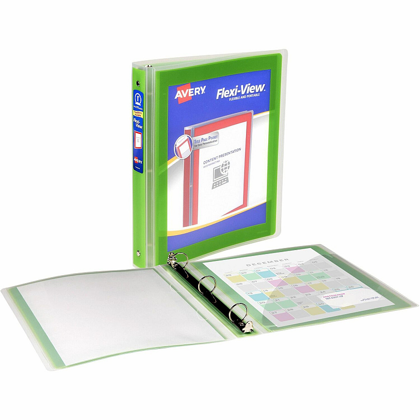 Avery Flexi-View 3 Ring Binder, 1 Inch Round Rings, 1 Chartreuse Green Binder (AVE17608)