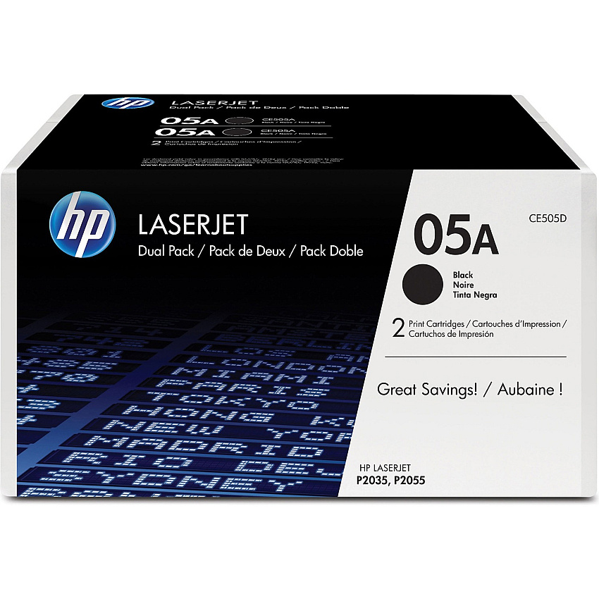 HP 05A Original Laser Toner Cartridge - Black - 2 / Carton (HEWCE505DPL)