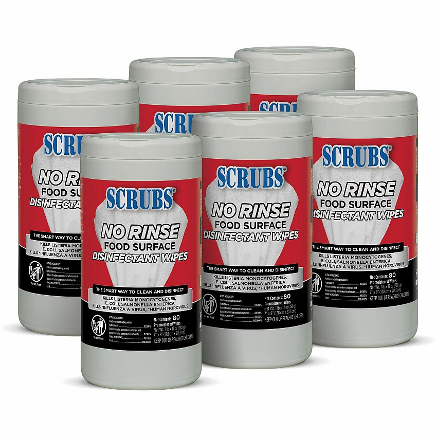 SCRUBS No Rinse Food Surface Disinfectant Wipes (ITW97080CT)