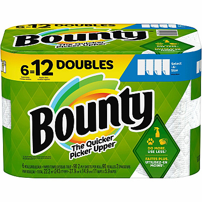 Bounty Select-A-Size Paper Towels - 6 Double Rolls = 12 Regular (PGC05825)