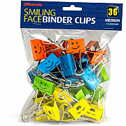 Officemate Smiling Face Binder Clips, Medium, Asst Color, 36 Pcs (31095)