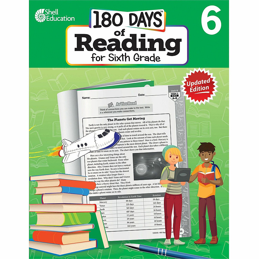 Shell Education 180 Days of Reading for Sixth Grade, 2nd Edition Printed Book (135048)