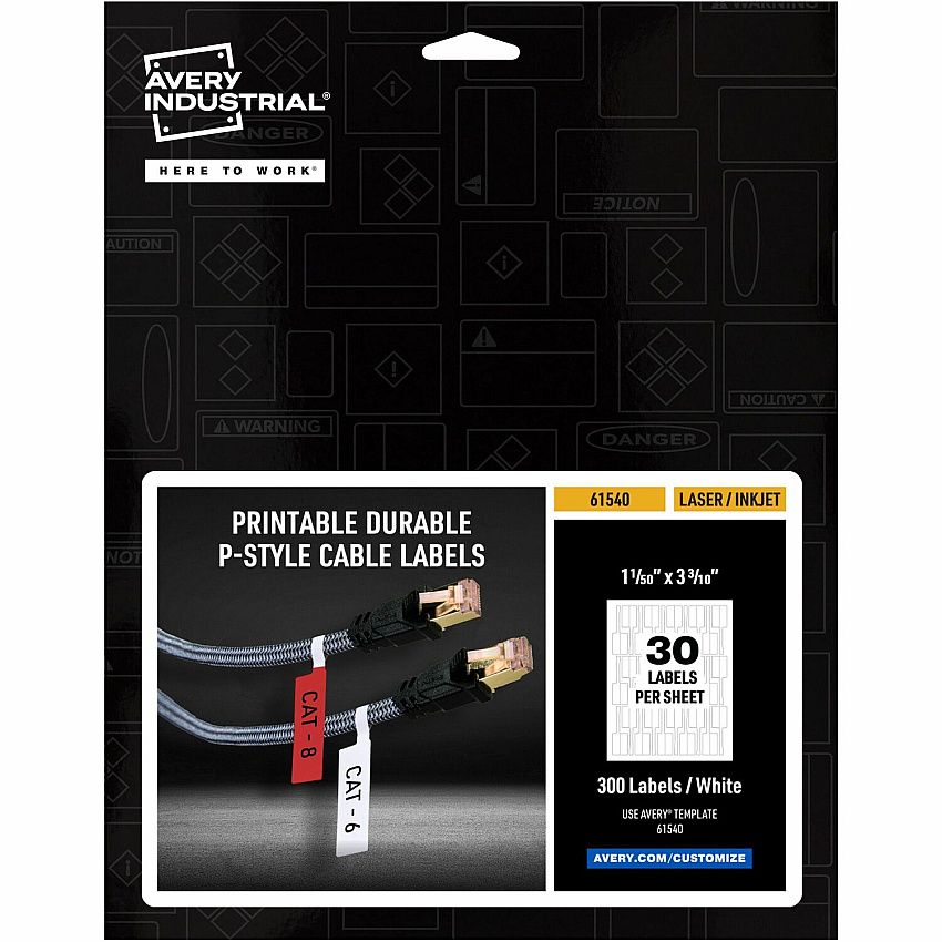 Avery Cable Labels, P-Style, 1.02" x 3.3" , 300 Total (AVE61540)