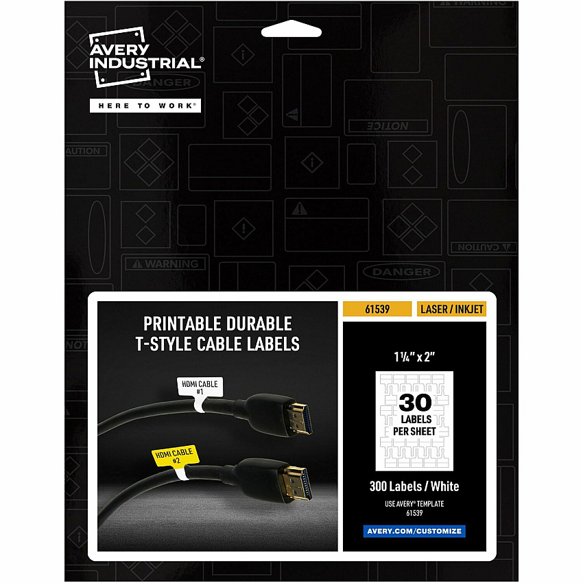 Avery Cable Labels, T-Style, 1.25" x 2" , 300 Total (AVE61539)