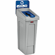 Rubbermaid Commercial Slim Jim Recycling Station Kit, 1-Stream Mixed Recycling, 23 gal, Plastic, Gray/Blue (RCP2185055)