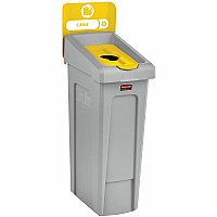 Rubbermaid Commercial Slim Jim Recycling Station Kit, 1-Stream Bottles and Cans, 23 gal, Plastic, Yellow/Gray (RCP2185052)