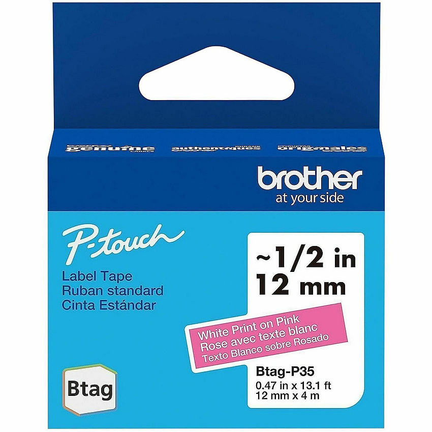 Brother P-touch BTAG-P35 White on Pink Label Tape