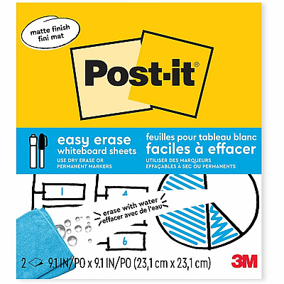 3M Easy Erase Permanent Marker Whiteboard Sheets (EESH2PKSIOC)