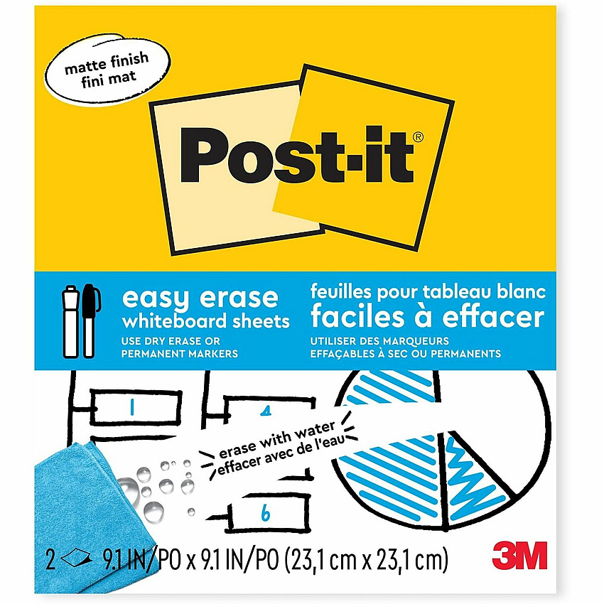 3M Easy Erase Permanent Marker Whiteboard Sheets (EESH2PKSIOC)