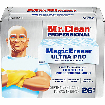 Mr. Clean Professional Magic Eraser Ultra Pro Multi-Purpose Cleaner, 4.72 x 1.38, 2.56" Thick, White, 26/Carton (17406)