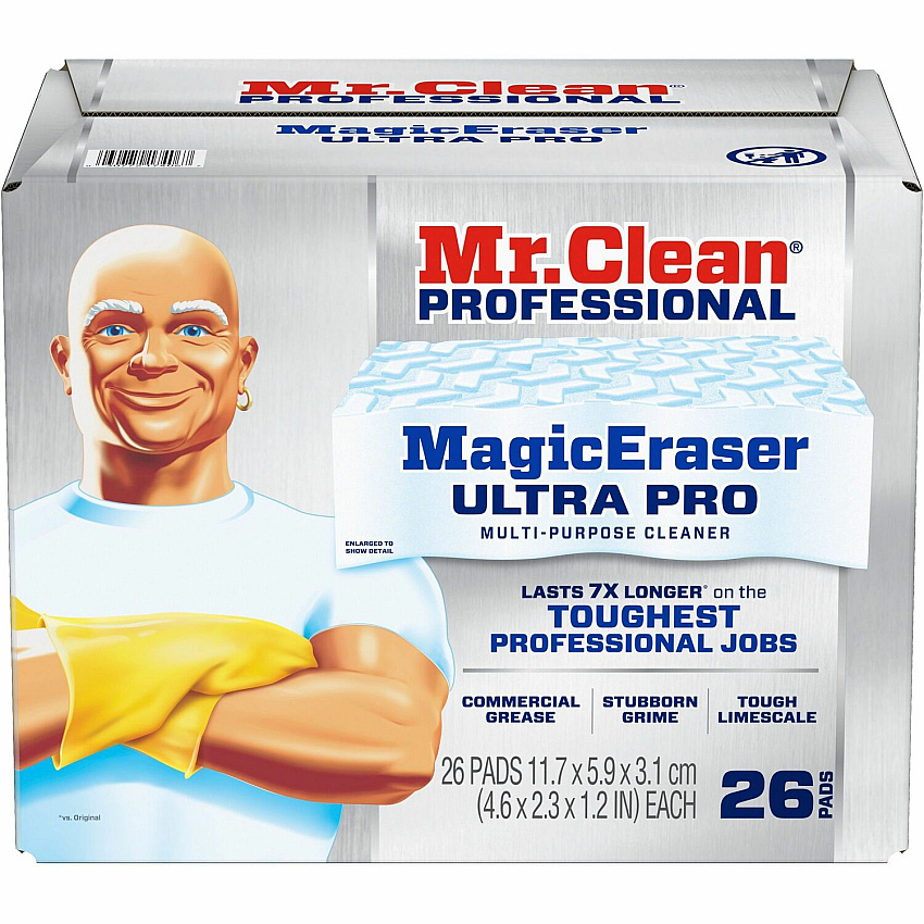 Mr. Clean Professional Magic Eraser Ultra Pro Multi-Purpose Cleaner, 4.72 x 1.38, 2.56" Thick, White, 26/Carton (17406)