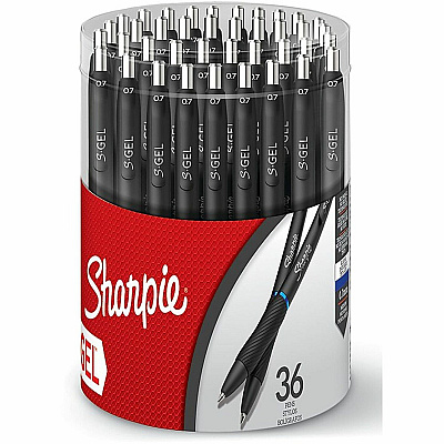 Sharpie Gel Pen, Retractable, Medium 0.7 mm, Blue Ink, Black Barrel, 36/Pack (2208552)