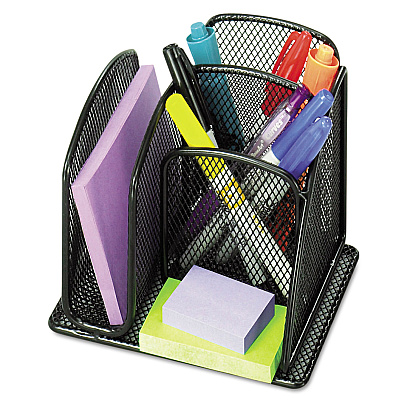 Safco Onyx Mesh Mini Organizer, 3 Compartments, Steel, 6 x 5.25 x 5.25, Black (SAF3250BL)