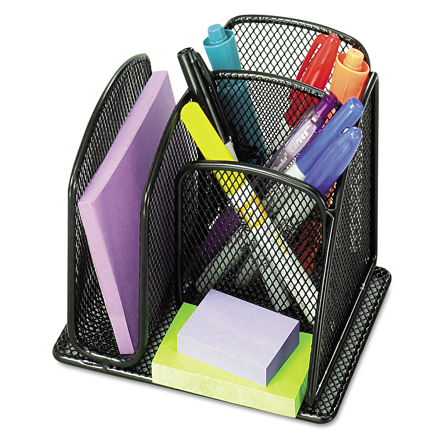 Safco Onyx Mesh Mini Organizer, 3 Compartments, Steel, 6 x 5.25 x 5.25, Black (SAF3250BL)