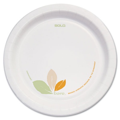 Solo Bare Eco-Forward Paper Dinnerware Perfect Pak, Plate, 8.5" dia, Green/Tan, 125/Pack, 2 Packs/Carton (OFMP9RJ7234)
