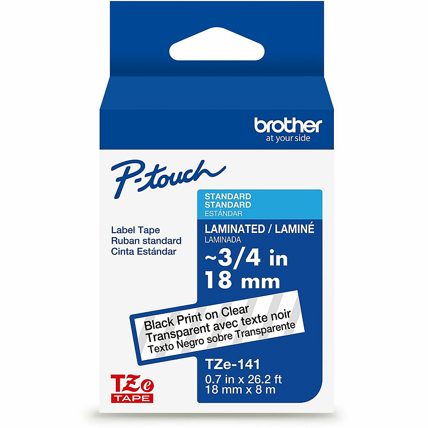 Brother Genuine P-touch TZe141 BK on CLR Label Tape, Laminated, 18mmX8m (TZE141G)