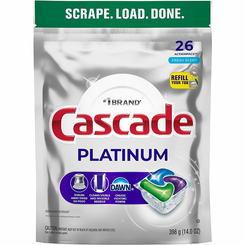 Cascade Platinum ActionPacs, Fresh Scent, 14 oz Pack, 26 Pods/Pack, 4 Packs/Carton (15536)