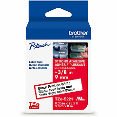 Brother Genuine P-touch TZeS221 BK on WHT Label Tape, Strong Adhesive Lam., 9mmX8m (TZES221G)