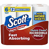 Scott Choose-a-Size Mega Kitchen Roll Paper Towels, 1-Ply, 108/Roll, 6 Rolls/Pack, 4 Packs/Carton (56668)