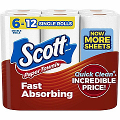 Scott Choose-a-Size Mega Kitchen Roll Paper Towels, 1-Ply, 108/Roll, 6 Rolls/Pack, 4 Packs/Carton (56668)