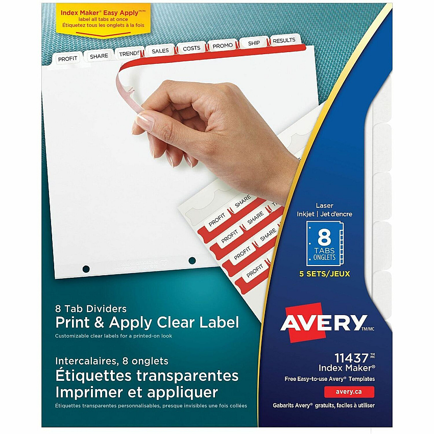 Avery Print & Apply Clear Label Dividers - Index Maker Easy Apply Label Strip (AVE11437)