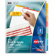Avery(R) 8 Tab Dividers for 3 Ring Binder, Easy Print & Apply Clear Label Strip, Index Maker(R) Customizable Multicolor Tabs, 1 Set (AVE11407)