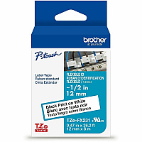 Brother Genuine P-touch TZeFX231 BK on WHT Label Tape, Flexible ID Laminated, 12mmX8m (TZEFX231G)