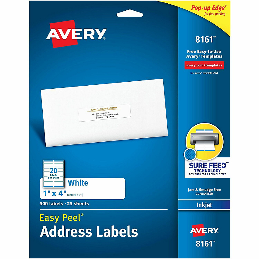 Avery Easy Peel White Inkjet Mailing Labels (AVE8161)