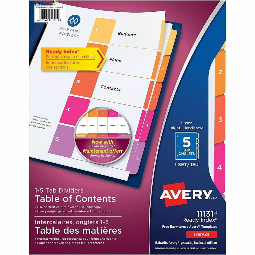 Avery Ready Index Table of Content Dividersfor Laser and Inkjet Printers (AVE11131)