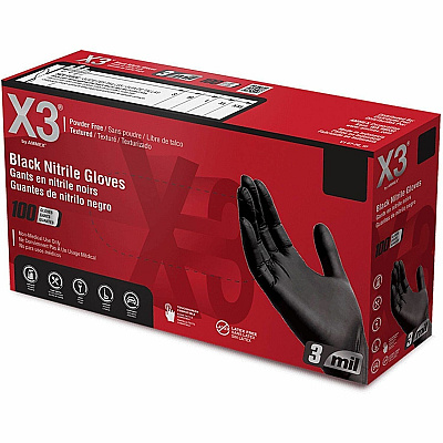 X3 Industrial Black Nitrile Powder-Free Gloves (BX349100)