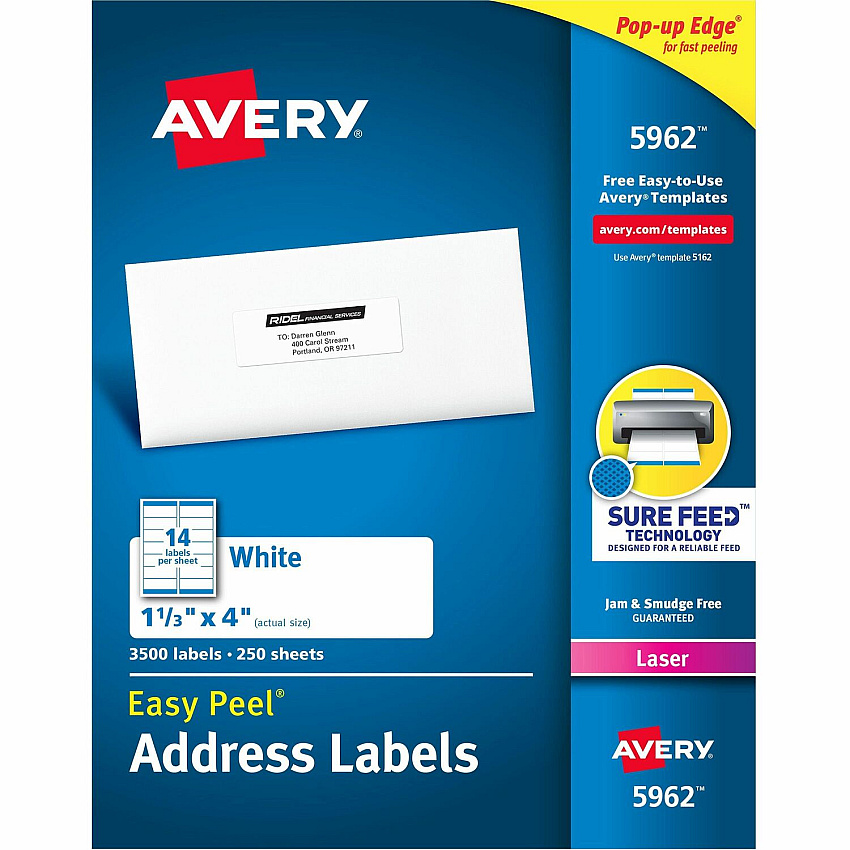 Avery Easy Peel Mailing Laser Labels (AVE5962)