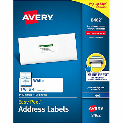 Avery Easy Peel White Inkjet Mailing Labels (AVE8462)