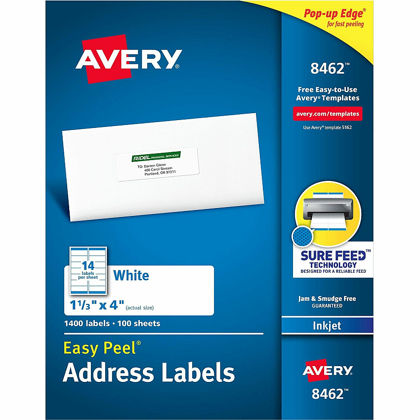 Avery Easy Peel White Inkjet Mailing Labels (AVE8462)