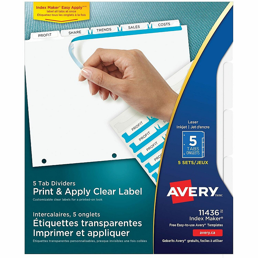 Avery Print & Apply Clear Label Dividers - Index Maker Easy Apply Label Strip (AVE11436)
