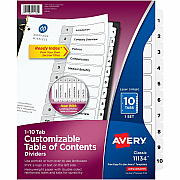 Avery Ready Index Table of Content Dividers for Laser and Inkjet Printers, 10 tabs (AVE11134)