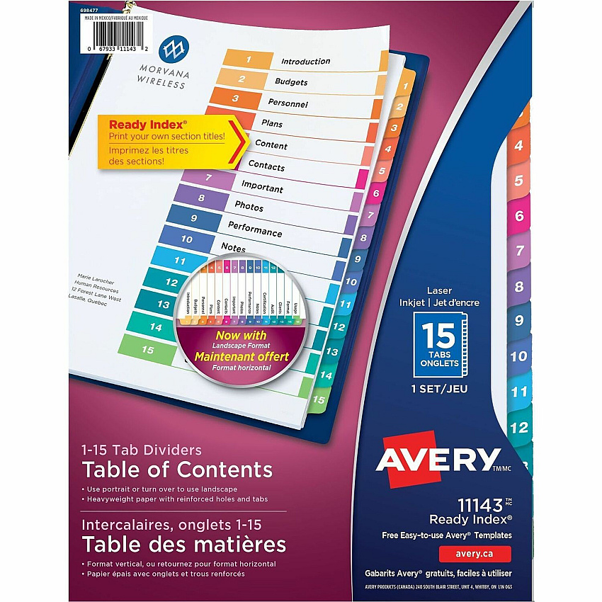 Avery Ready Index Table of Content Dividersfor Laser and Inkjet Printers (AVE11143)