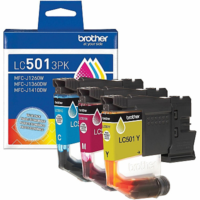Brother LC501 3PK Original Standard Yield Inkjet Ink Cartridge - Cyan, Magenta, Yellow - 3 / Pack (LC5013PKS)