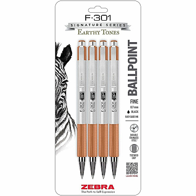 Zebra F-301 EarthyTones Retractable Ballpoint Pens (27294)