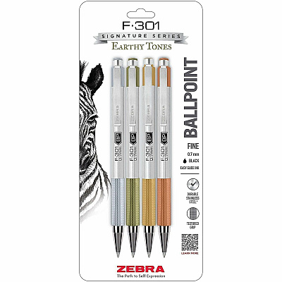 Zebra F-301 EarthyTones Retractable Ballpoint Pens (27304)