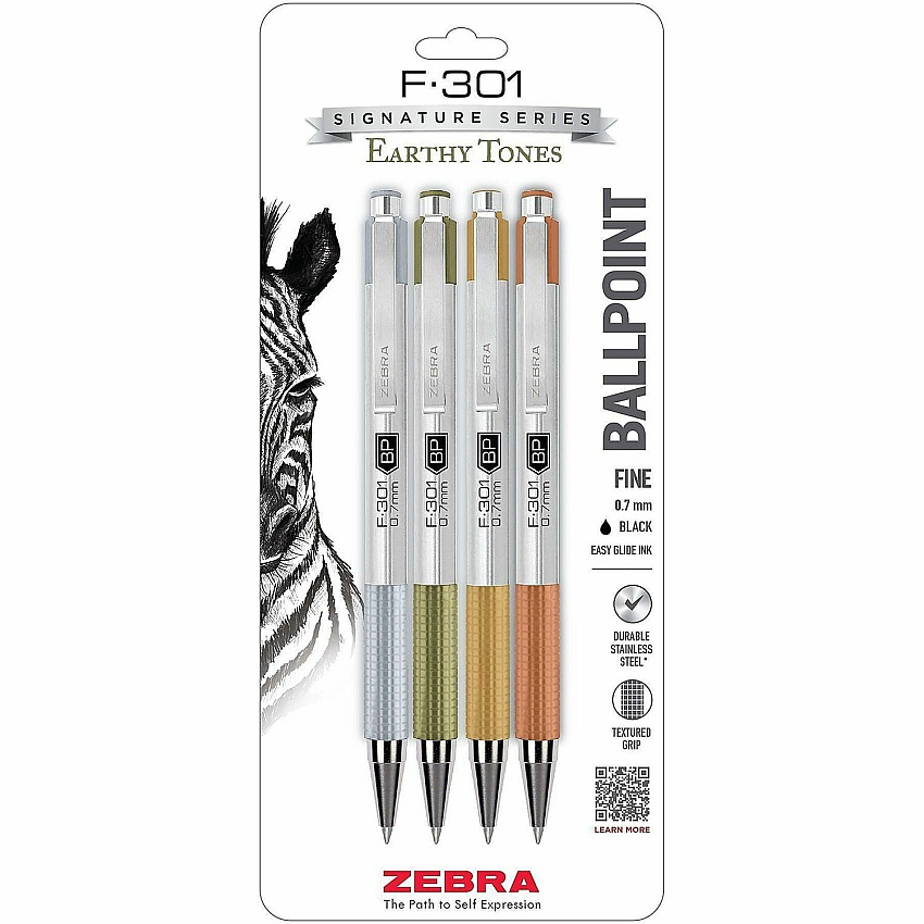 Zebra F-301 EarthyTones Retractable Ballpoint Pens (27304)
