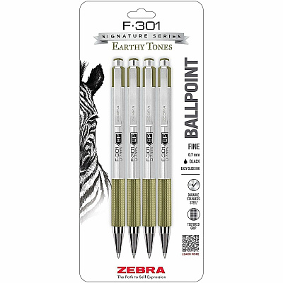 Zebra F-301 EarthyTones Retractable Ballpoint Pens (27244)