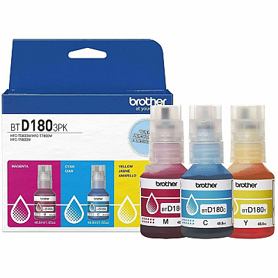 Brother Genuine BTD1803PK 3-Pack High Yield Cyan, Magenta, and Yellow Ink Bottles (BTD1803PKS)