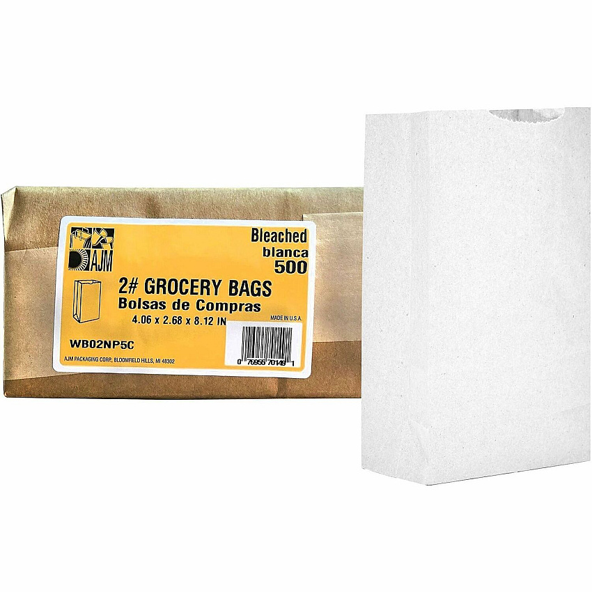 AJM Packaging Packaging Packaging AJM Packaging Packaging #2 White Paper Grocery Bags (WB02NP5CES)