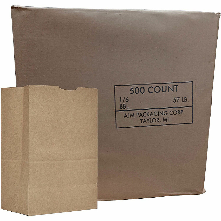 AJM Packaging Packaging Packaging AJM Packaging Packaging 1/6 BBL #57 Kraft Paper Grocery Sacks (GS57NP5CES)
