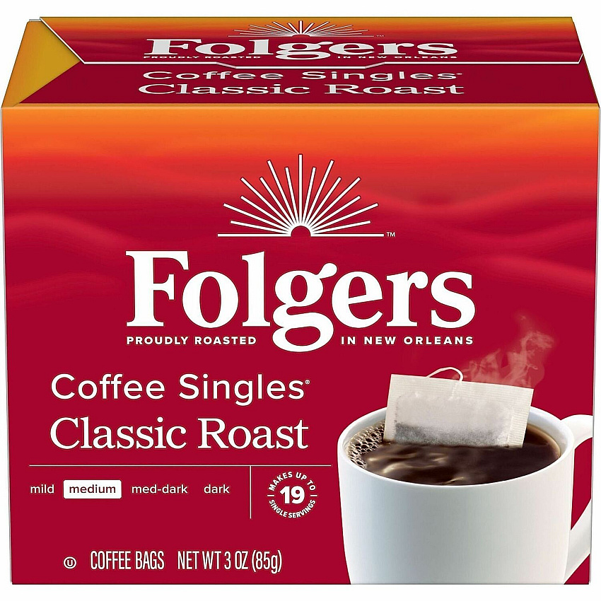 Folgers Bag, Instant, Packet Singles Medium-Roast Coffee Bags (81121)