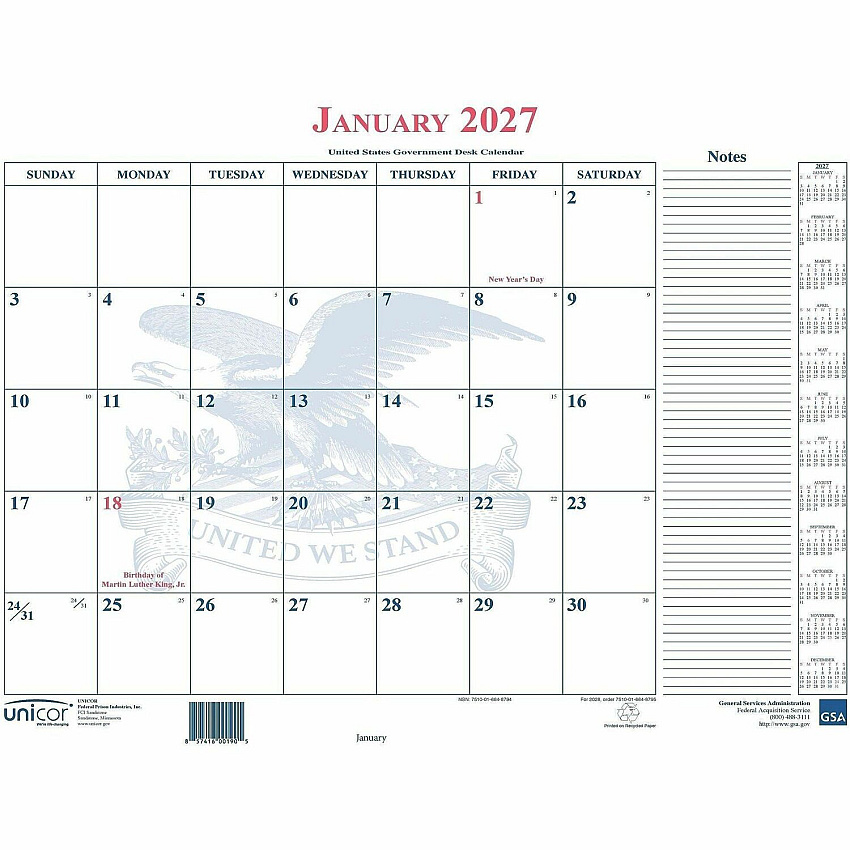 Unicor Blotter Style Monthly Calendar Pad (6648794)