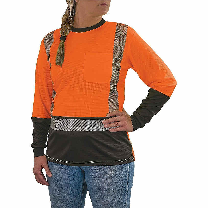 ergodyne Women's Performance Hi-Vis Long Sleeve T-Shirt - Type R, Class 2, Black Bottom (22347)