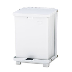 Rubbermaid Commercial Defenders Heavy-Duty Steel Step Can, 4 gal, Steel, White (ST7EWHPL)