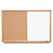AbilityOne 7110015680401, SKILCRAFT Combination Board, 36 x 24, Tan/White Surface, Oak Wood Frame