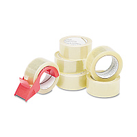AbilityOne 7510015796873, SKILCRAFT Commercial Package Sealing Tape with Handheld Dispenser, 3" Core, 2" x 55 yds, Clear, 6/Pack
